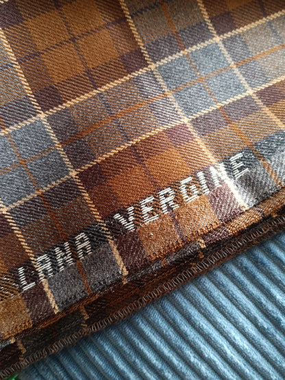 Tour de cou tartan écossais pure laine velours côtelé bleu et bouton vintage autrichien