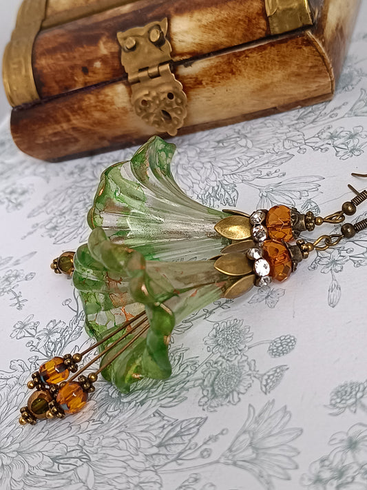 Boucles d'Oreilles Fleurs Lucite XXL - Perles Verre Tchèque
