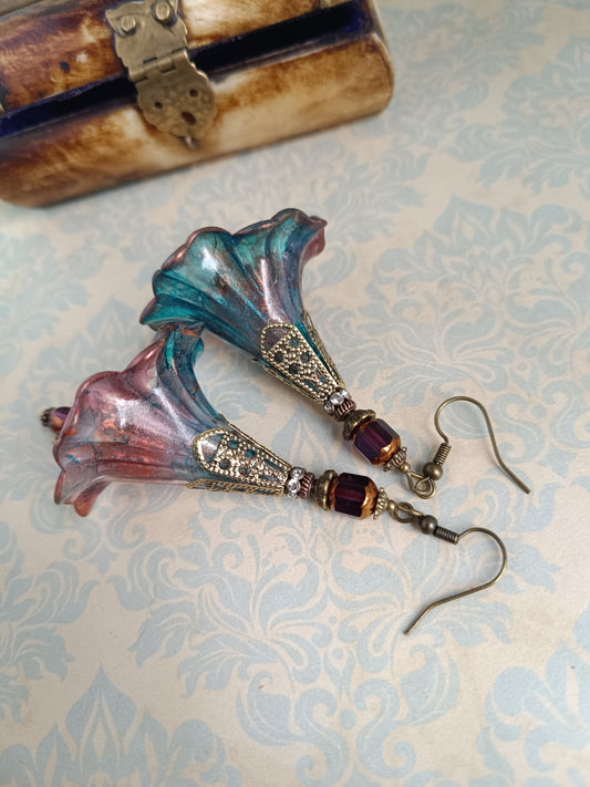 Boucles d'Oreilles Fleurs Lucite XXL - Perles Verre Tchèque