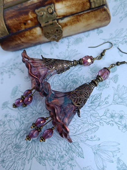 Boucles d'Oreilles Fleurs Lucite XXL - Perles Verre Tchèque