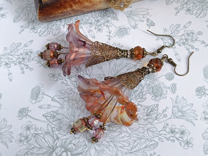 Boucles d'Oreilles Fleurs Lucite XXL - Perles Verre Tchèque