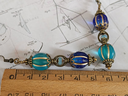 Boucles d'oreilles Sablier Ancien Artefact Steampunk Instrument d'Alchimie en Verre Tchèque