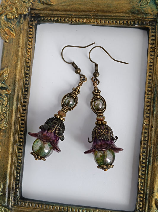 Boucles d'oreilles Fleurs d'abutilon bohème