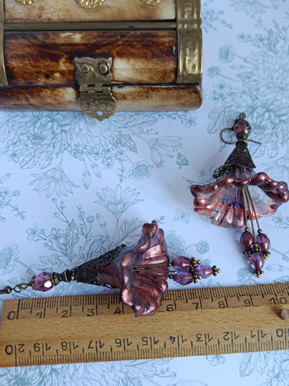 Boucles d'Oreilles Fleurs Lucite XXL - Perles Verre Tchèque