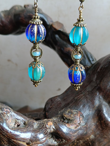 Boucles d'oreilles Sablier Ancien Artefact Steampunk Instrument d'Alchimie en Verre Tchèque
