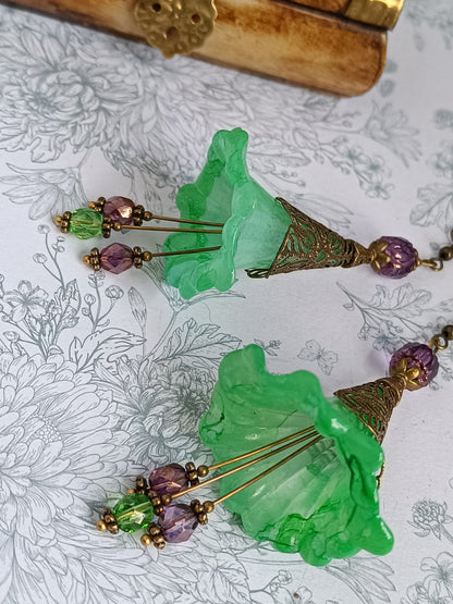 Boucles d'Oreilles Fleurs Lucite XXL - Perles Verre Tchèque