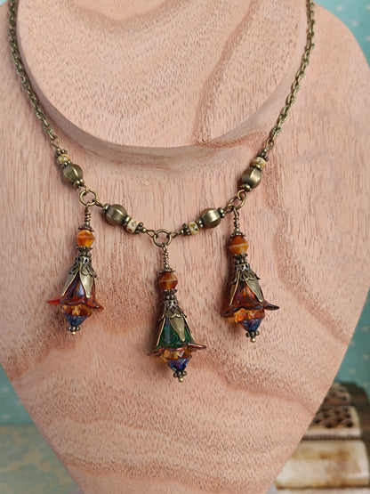 Collier Enchantement d'Automne - Fleurs Féeriques Bronze et Perles Tchèques