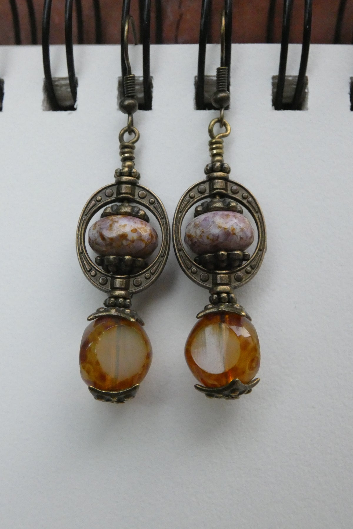Boucles Oreilles Pendantes Bohème Néo-Victoriennes Verre Tchèque Bronze Antique