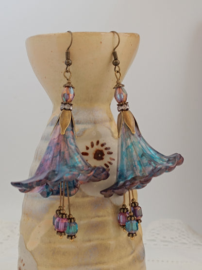 Boucles d'Oreilles Fleurs Lucite XXL - Perles Verre Tchèque