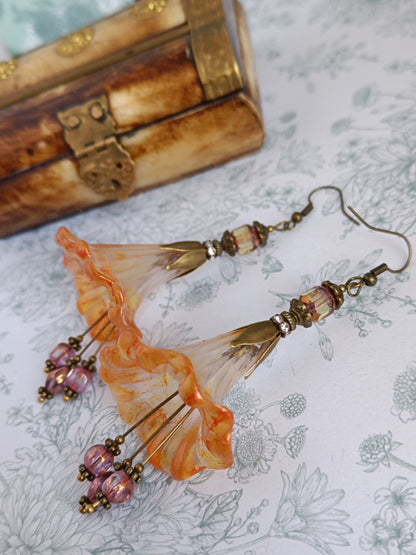 Boucles d'Oreilles Fleurs Lucite XXL - Perles Verre Tchèque