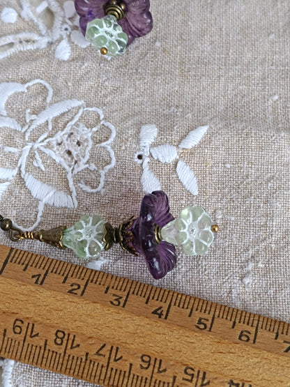 Boucles d'oreilles fleurs et fleurets verts