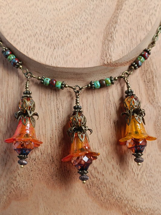 Collier Jardin Secret - Fleurs de Lucite et Perles Picasso Bronze