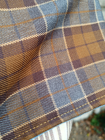 Tour de cou tartan pure laine velours côtelé kaki et bouton vintage métal et nacre