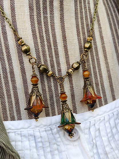 Collier Enchantement d'Automne - Fleurs Féeriques Bronze et Perles Tchèques