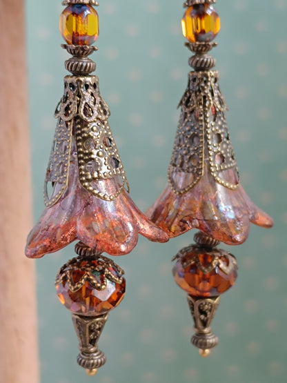 Boucles d'oreilles chic automne - Collection féerique lucite bronze 6cm unique