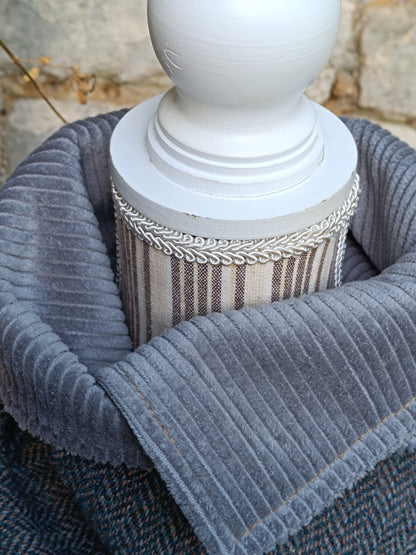 Tour de cou en tweed celtique gris doublé de velours côtelé