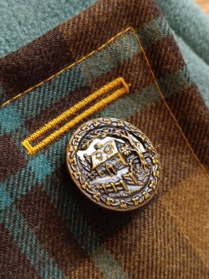 Écharpe boutonnée col bénitier tartan doublé polaire et bouton vintage