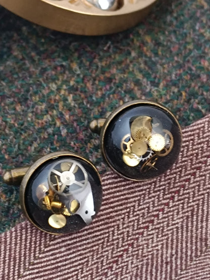 Boutons de manchette steampunk noirs