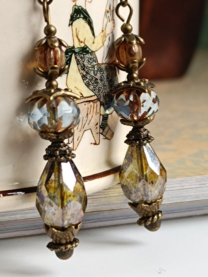 Boucles d'oreilles pendantes perles de verre tchèque Picasso