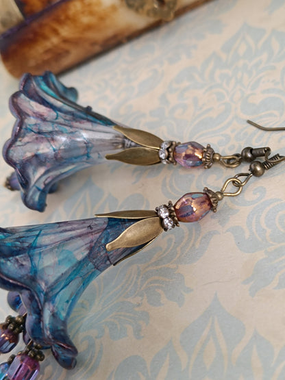 Boucles d'oreilles fleurs féeriques bronze - Perles de verre tchèque