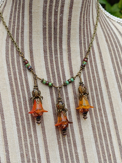 Collier Jardin Secret - Fleurs de Lucite et Perles Picasso Bronze