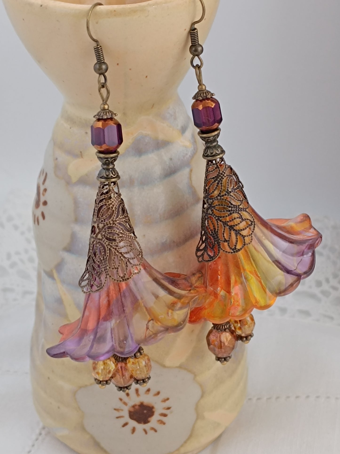 Boucles d'Oreilles Fleurs Lucite XXL - Perles Verre Tchèque