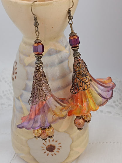 Boucles d'Oreilles Fleurs Lucite XXL - Perles Verre Tchèque