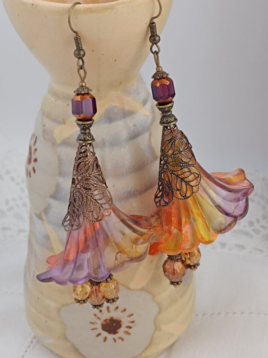Boucles d'Oreilles Fleurs Lucite XXL - Perles Verre Tchèque