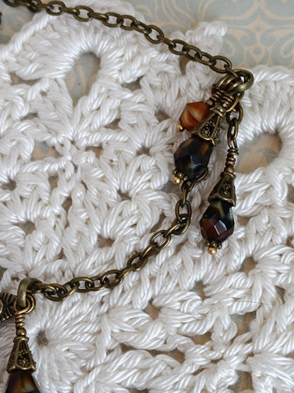 Collier Rosée Féérique  Lucite Vintage Perles Tchèque Bronze