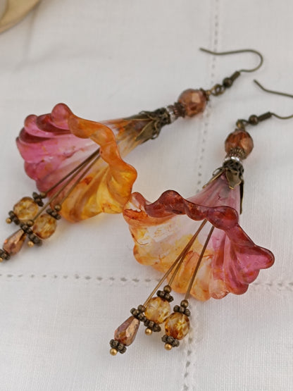 Boucles d'Oreilles Fleurs Lucite XXL - Perles Verre Tchèque