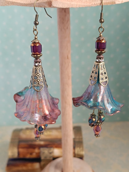 Boucles d'Oreilles Fleurs Lucite XXL - Perles Verre Tchèque