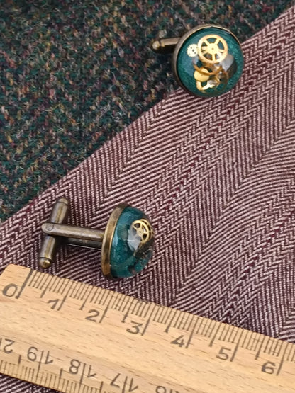 Boutons de manchette steampunk verts