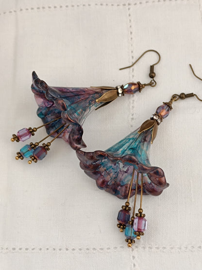 Boucles d'Oreilles Fleurs Lucite XXL - Perles Verre Tchèque