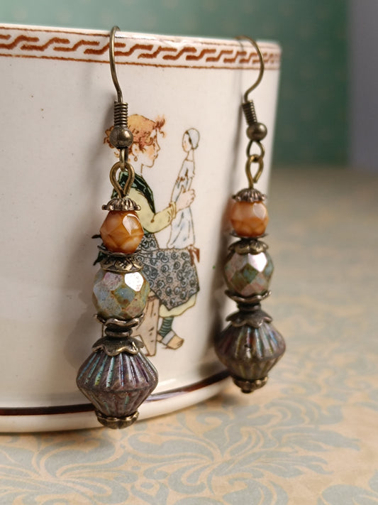 Boucles d'oreilles bohème perles de verre tchèque Picasso - Création artisanale unique