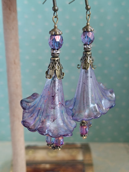 Boucles d'oreilles grandes fleurs féeriques