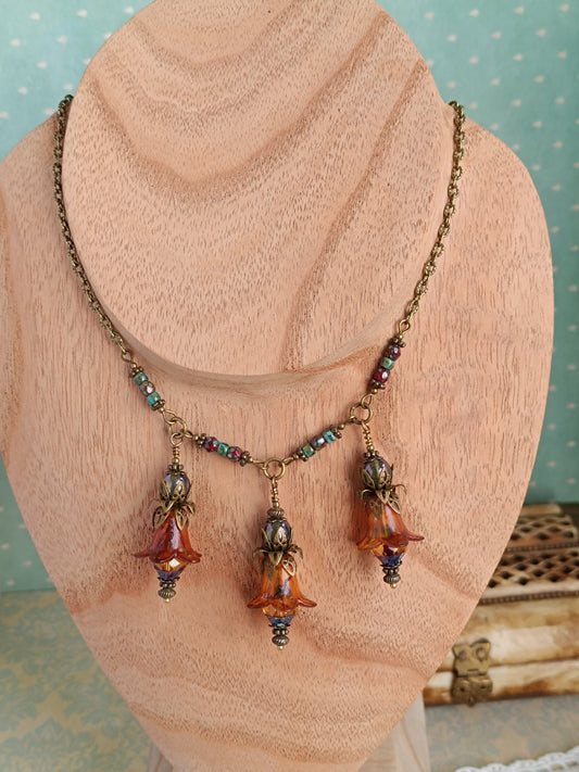 Collier Jardin Secret - Fleurs de Lucite et Perles Picasso Bronze