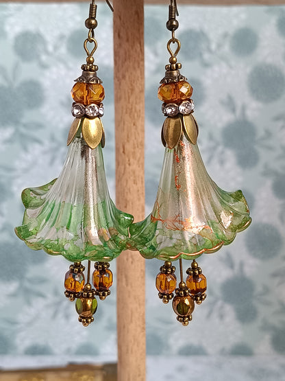 Boucles d'Oreilles Fleurs Lucite XXL - Perles Verre Tchèque