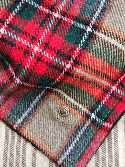 Tour de cou tartan écossais en laine et velours avec bouton boussole vintage