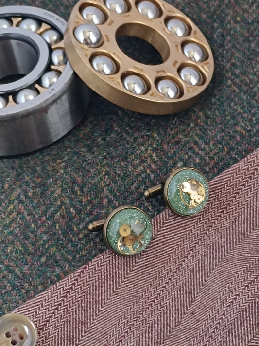 Boutons de manchette steampunk verts clairs