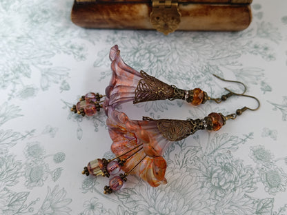 Boucles d'Oreilles Fleurs Lucite XXL - Perles Verre Tchèque