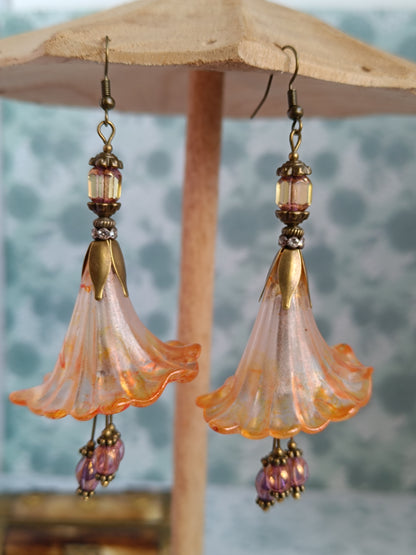 Boucles d'Oreilles Fleurs Lucite XXL - Perles Verre Tchèque