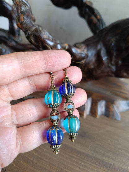 Boucles d'oreilles Sablier Ancien Artefact Steampunk Instrument d'Alchimie en Verre Tchèque
