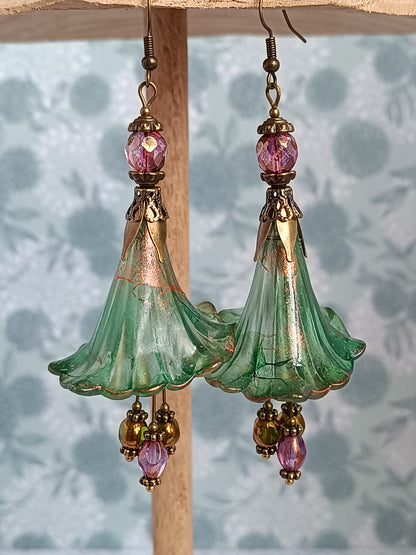 Boucles d'Oreilles Fleurs Lucite XXL - Perles Verre Tchèque