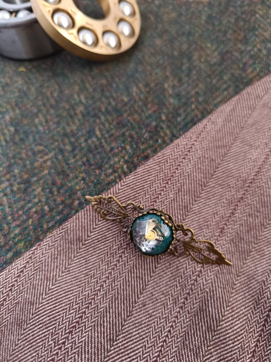 Broche Épinglette Steampunk Filigrane Bronze Antique - Cabochon Résine Époxy