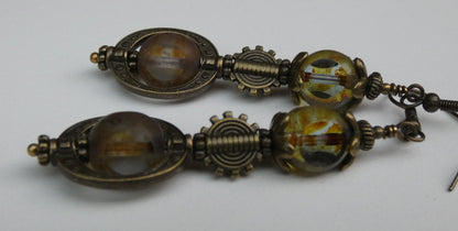 Boucles Oreilles Steampunk Néo-Victoriennes Verre Tchèque Bronze Antique