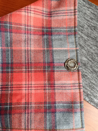 Tour de cou tartan laine doublé polaire - Bouton métal nacre et détail bronze