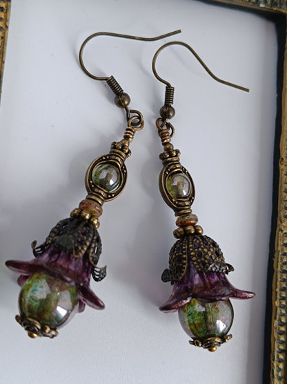 Boucles d'oreilles Fleurs d'abutilon bohème