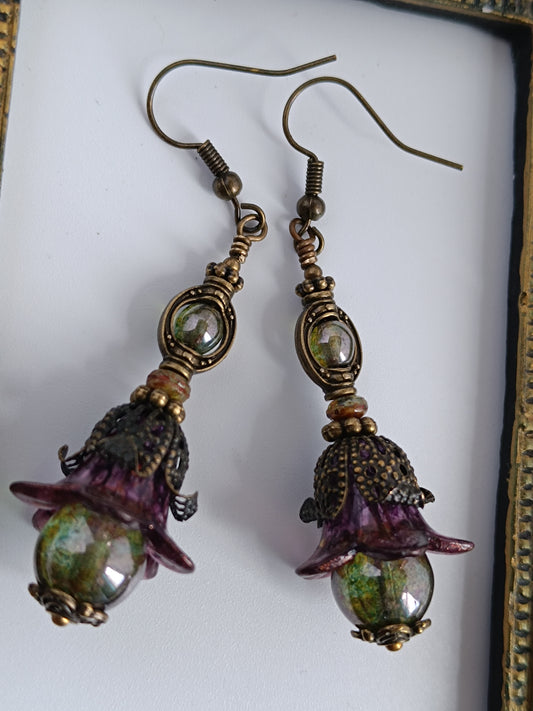 Boucles d'oreilles Fleurs d'abutilon bohème