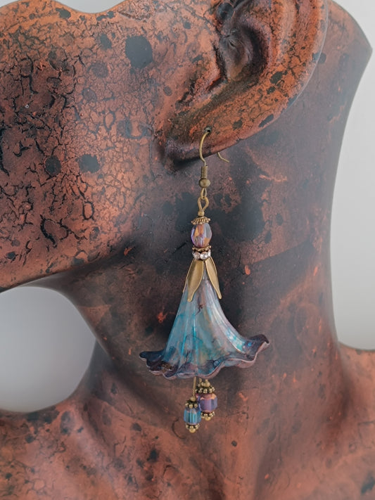 Boucles d'Oreilles Fleurs Lucite XXL - Perles Verre Tchèque
