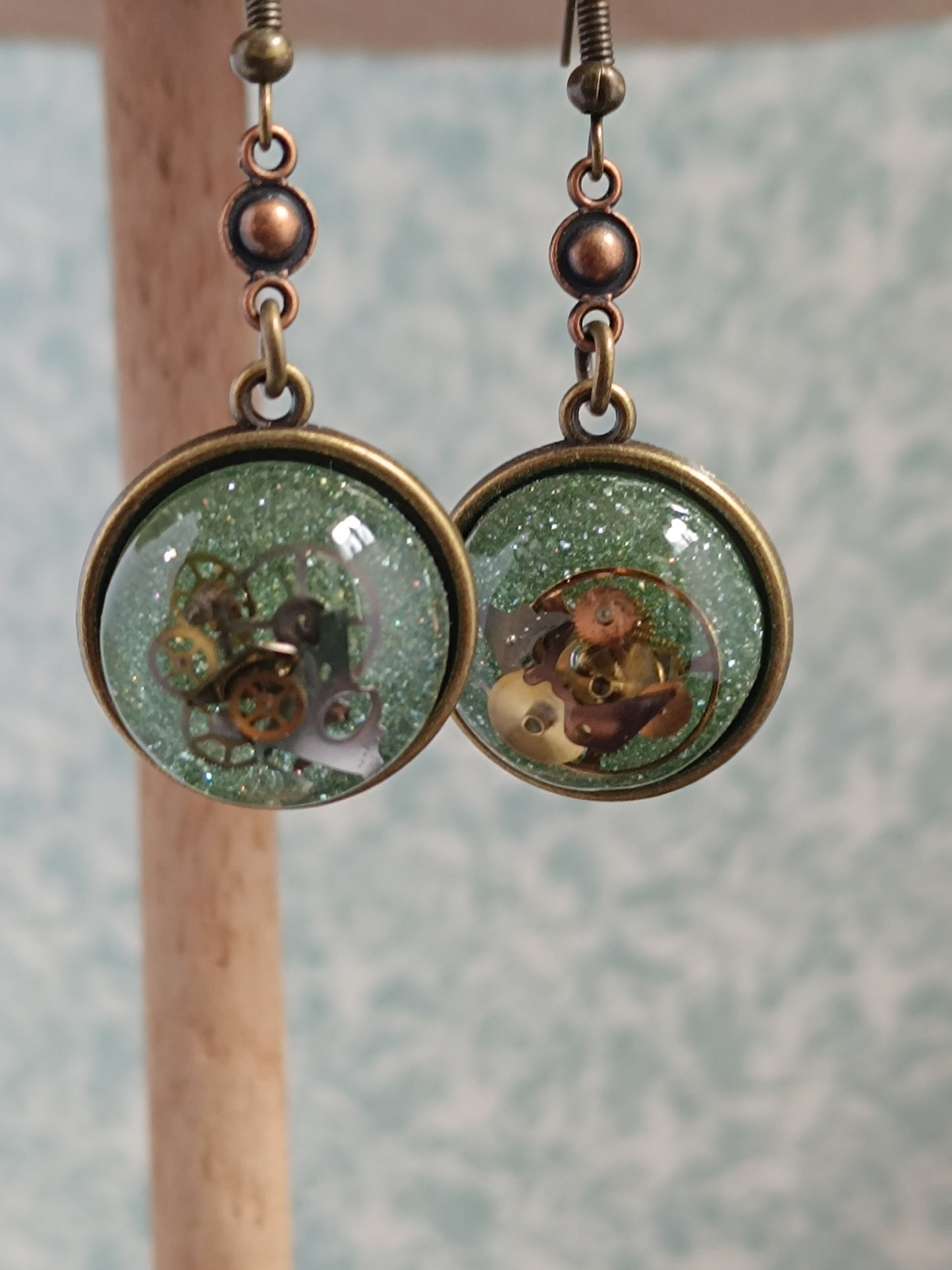 Boucles d'oreilles pendantes Steampunk rondes - Connecteur cuivre 3,5cm